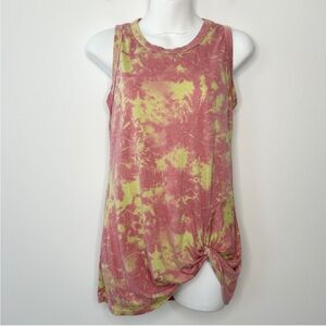 LOVELY J Pink Yellow Tie Dye Twist Front Tank Top Size Small